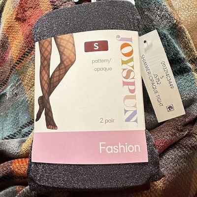 Joyspun Fashion Tights 2-Pair Black Shimmer and Opaque Plum Size Small NWT READ